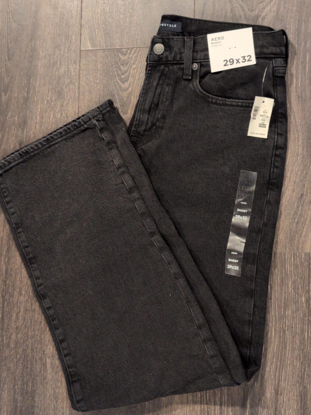 Aeropostale AERO Baggy Stretch Straight Black Wash Premium Jean Size 29X32 NWT